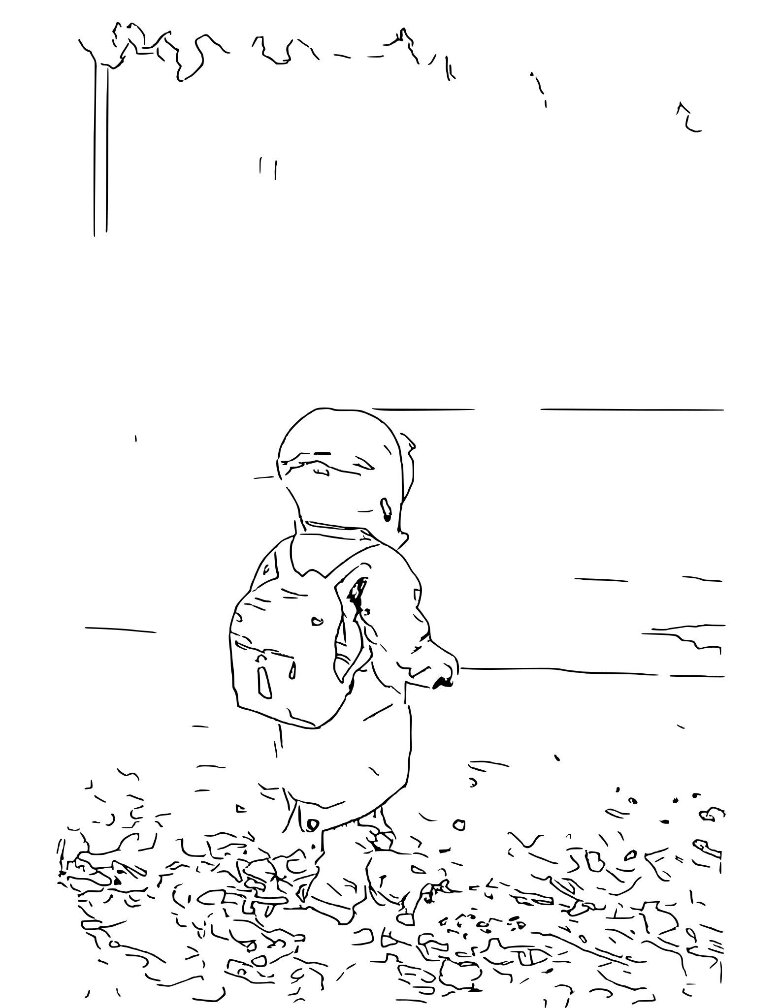a toddler in a yellow rain jacket coloring page