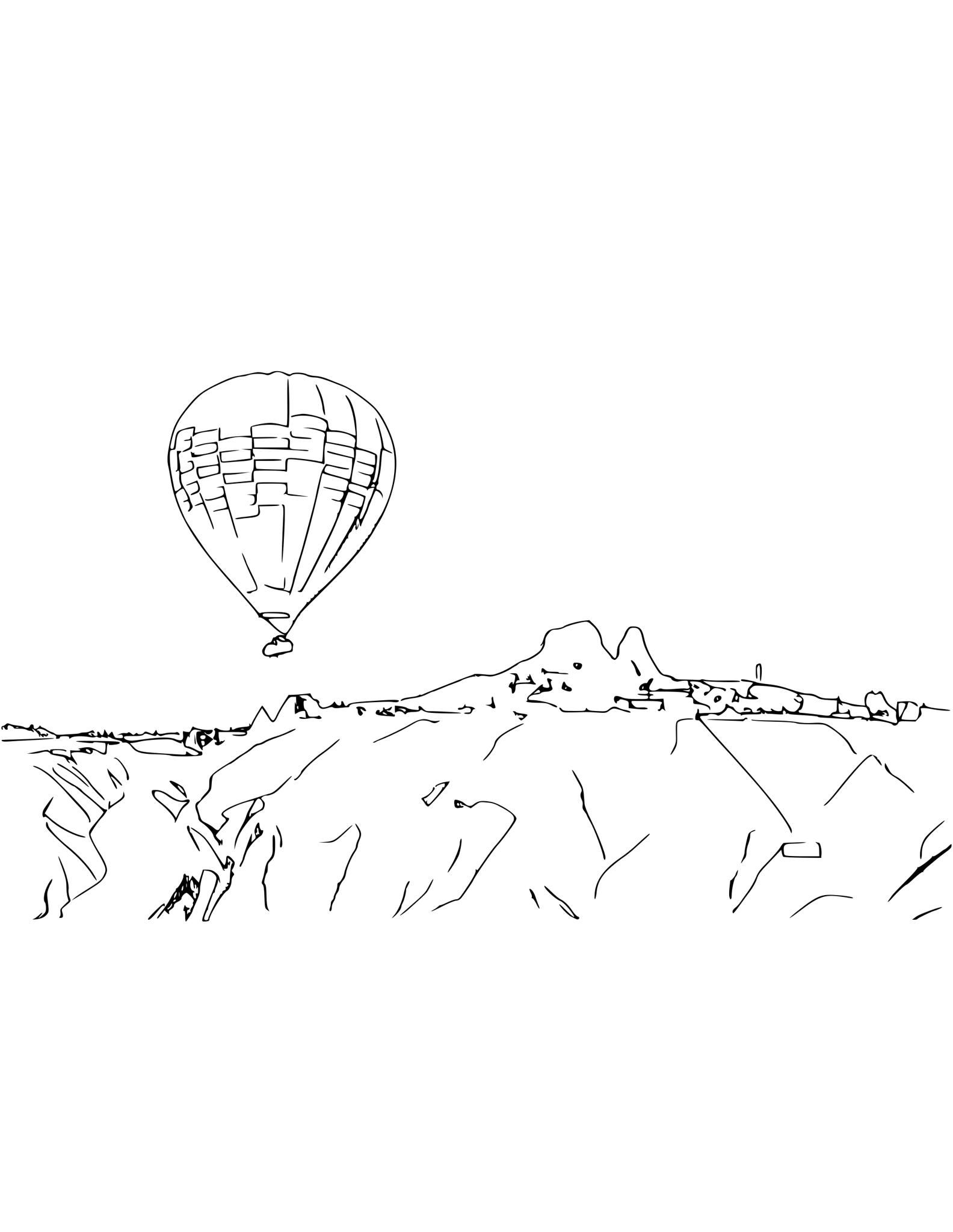Hot air balloon in the desert coloring page